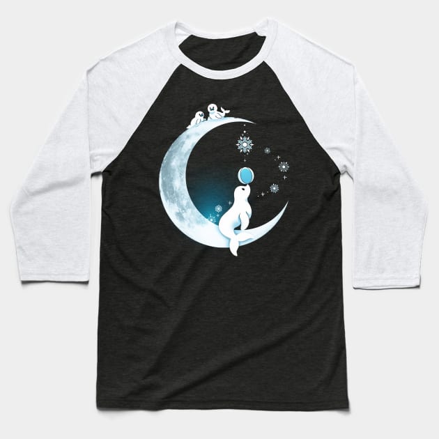 White Seal Moon Baseball T-Shirt by Vallina84